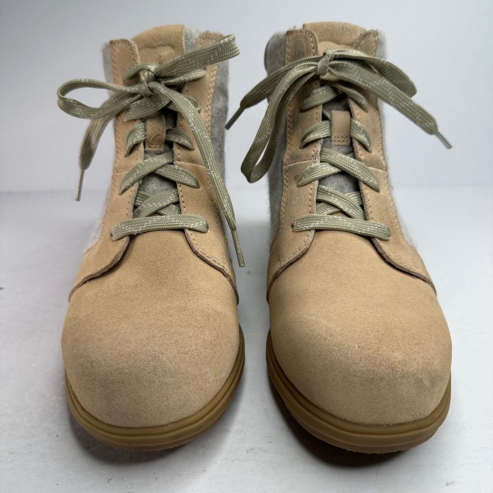 Sorel Evie II Lace Tan Suede Grey Felt Wedge Ankle Boots NL4926-209 Womens 8.5 - Picture 4 of 8